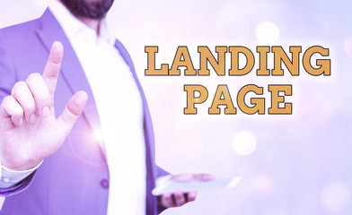 Fototapete - Word writing text Landing Page. Business photo showcasing Web page that a user arrives at after clicking a hyperlink