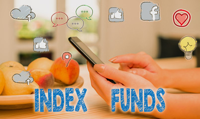 Poster - Conceptual hand writing showing Index Funds. Concept meaning mutual fund built to match the stocks of a market index
