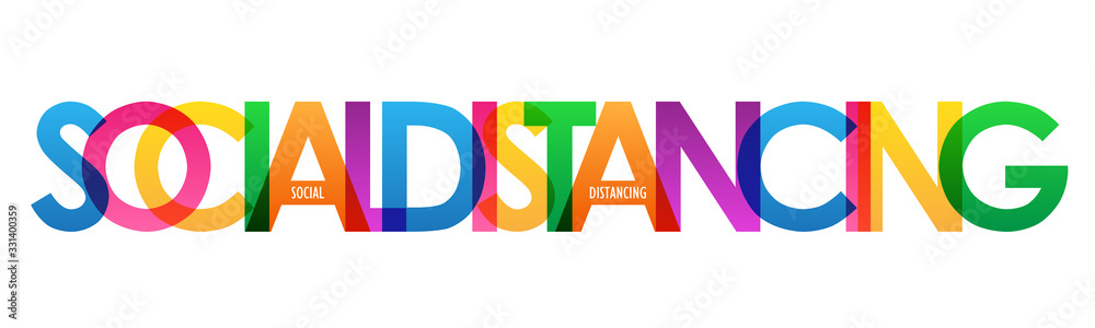 SOCIAL DISTANCING colorful vector typography banner - obrazy, fototapety, plakaty 