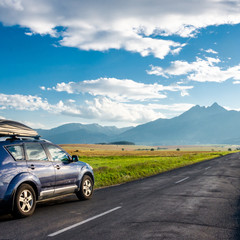 car for traveling with a mountain road