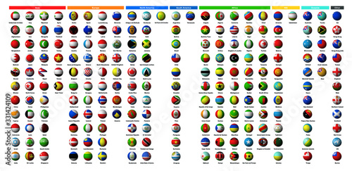世界の国旗 半球 National Flag Hemisphere アジア39ヶ国 ヨーロッパ41ヶ国 北アメリカ23ヶ国 南アメリカ12ヶ国 アフリカ54ヶ国 Nis12ヶ国 オセアニア16ヶ国 その他11 合計8種類 Stock Vector Adobe Stock
