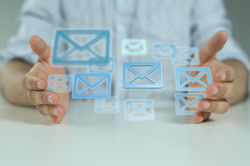 Hand with an email icon 3d