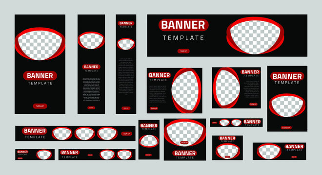 set of creative web banners of standard size with a place for photos. Business ad banner. Vertical, horizontal and square template. vector illustration EPS 10