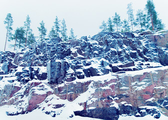 Wall Mural - Snowy forest at road of winter Rovaniemi