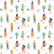 Seamless pattern with cool and fashion people. Various persons on white background