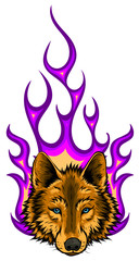 Wall Mural - illustration of the wolf on fire for tattoo design