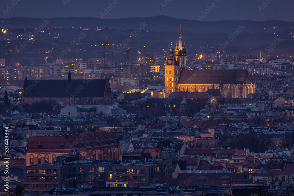 View of the Cathedral and adoining buildings within the Wawel Royal Castle complex on Wawel Hill in Krakow, Poland - obrazy, fototapety, plakaty 