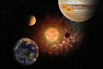 Wall Mural - planets round the sun in the Solar system in the colorful starry universe Elements of this image furnished by NASA