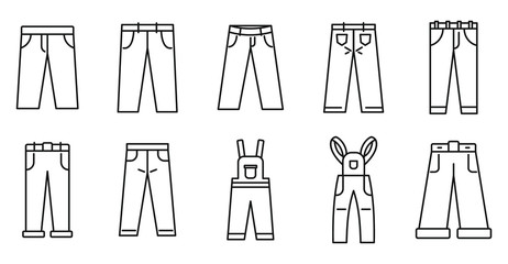 Sticker - Jeans icons set. Outline set of jeans vector icons for web design isolated on white background