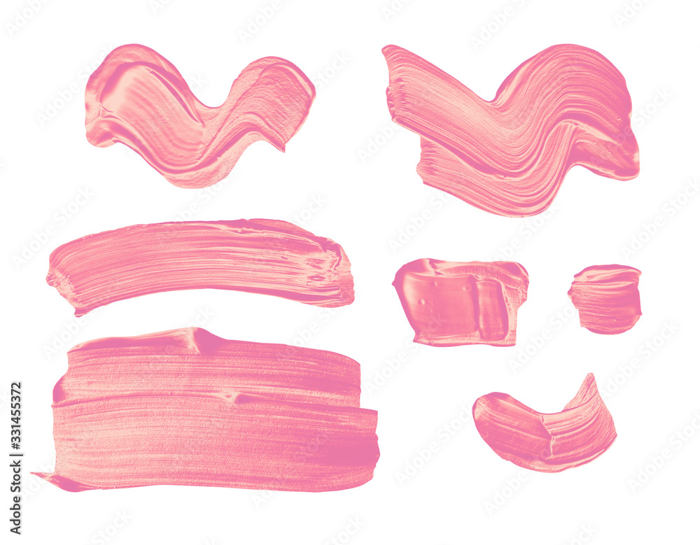 Acrylic hand painted pastel pink brush strokes collection isolated on ...