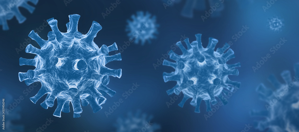 Coronavirus COVID-19 - Arrière-plan de virus flottant - Virologie et Microbiologie 3D - obrazy, fototapety, plakaty 