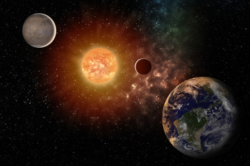 Wall Mural - planets round the sun in the Solar system in the colorful starry universe Elements of this image furnished by NASA