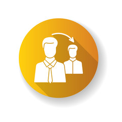 Sticker - Employee referral program yellow flat design long shadow glyph icon. Corporate workforce search, referal recruitment. Effective workers hiring strategy. Silhouette RGB color illustration