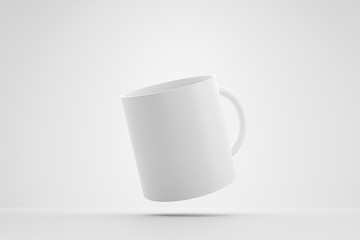 Wall Mural - Classic white mug and front view levitation on white background with blank template mockup style. Empty cup or drink mug. 3D rendering.