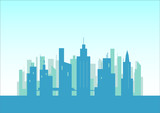 Fototapeta Nowy Jork - blue silhouette of city building flat design illustration vector, urban cityscape background 