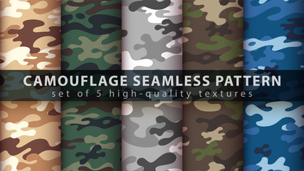 Wall Mural - Camouflage military seamless pattern - set six items