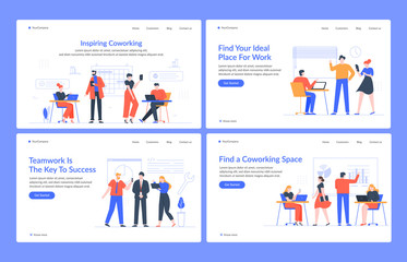Poster - creative coworking office. creative meeting space, business team workplace activity, people business