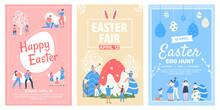 Easter Event Fair Flyer. Happy Easter Celebrating Event Posters, Spring Holiday Fair, Family Spring Egg Festival Isolated Vector Illustration Set. Easter Fair Poster, Celebration Event Promotion
