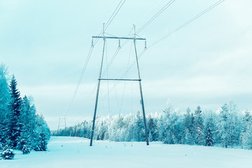 Wall Mural - Electric transmission lines Finland at winter