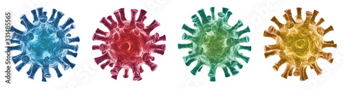 Fotografía Virus isolé sur fond blanc - Virologie et Microbiologie 3D - Coronavirus COVID-1