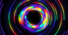 Abstract Colorful Rainbow Light Streaks Background. Simple Clean Symmetrical Geometric Lines. Soft Glow. Graphics Backdrop Element For Music, Club, Banner, Vj, Logo
