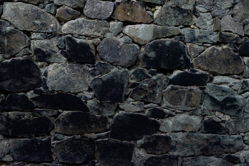 Texture of stone wall made of grey stones