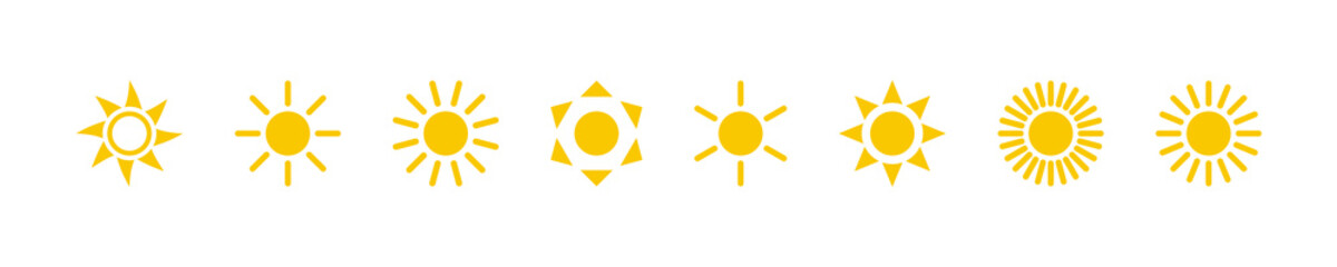 Wall Mural - sun collection. sun vector icons, isolated on white background. sun yellow icons different shapes in