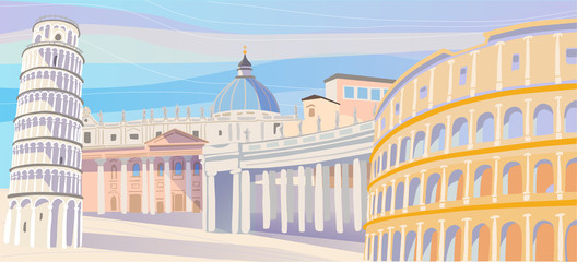 Famous Places in Italy Vector Illustration