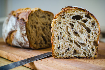 Homemade sourdough bread with chia and flax seeds