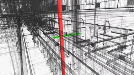 Fototapete - BIM Coordination Clash Detection - MEP Systems Wireframe view