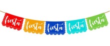 Cinco De Mayo Paper Picado Banner In Beautiful Style On Purple Background. Day Of The Dead Papel Picado. Dia De Los Muetros. Vector Horizontal Banner With Traditional Mexican Paper Cutting Flags.