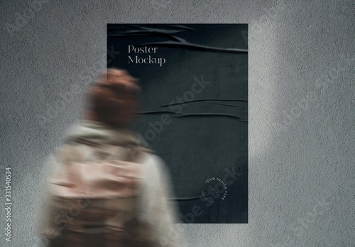 Download Outdoor Wall Poster Mockup With Spectator Stock Template Adobe Stock