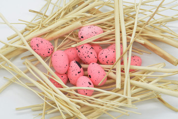 easter pink eggs in the nest