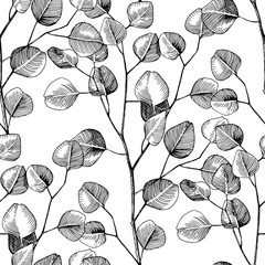 Wall Mural - Seamless pattern with hand drawn eucalyptys branches