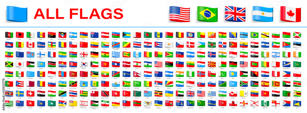 All World Flags - Vector Tag Label Flat Icons. 2020 versions of flags - obrazy, fototapety, plakaty 
