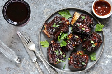 Canvas Print - STICKY BEEF SHORT RIBS. Sweet BBQ 