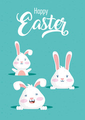 Poster - happy easter celebration card with rabbits characters