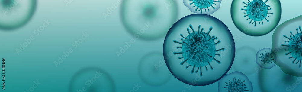 Corona Virus Covid-19 banner illustration - Microbiology And Virology Concept  - obrazy, fototapety, plakaty 