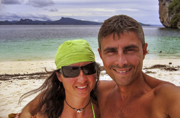 Poster - Happy couple visiting East Asia coastline