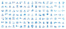 Water Splash Vector And Drop Logo Set - Isolated On White. Vector Collection Of Flat Water Splash And Drop Logo. Icons For Droplet, Water Wave, Rain, Raindrop, Company Logo And Bubble Design
