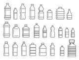Fototapeta  - Plastic bottles for water outline icons set. Vector Plastic bottles for water outline collection isolated on white background for web and advertising