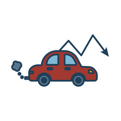 Sticker - car polluting with arrow down fill style icon