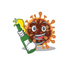 Wall Mural - gamma coronavirus with bottle of beer mascot cartoon style