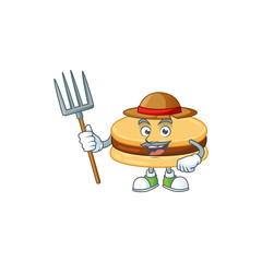 Poster - Brown alfajor in Farmer mascot design with hat and pitchfork