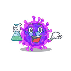 Wall Mural - Smart Professor of alpha coronavirus mascot design holding a glass tube