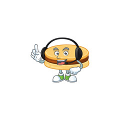 Poster - An attractive brown alfajor mascot character concept wearing headphone