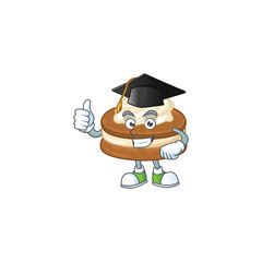 Sticker - Happy face of white cream alfajor in black graduation hat for the ceremony