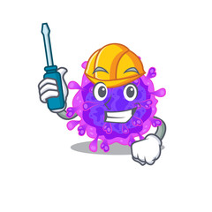 Sticker - Smart automotive alpha coronavirus presented in cartoon character design