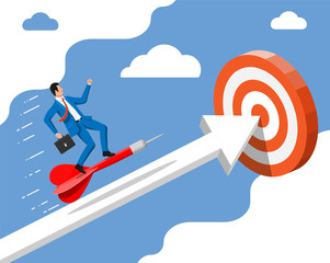 Aufkleber - Businessman aim arrow to target. Goal setting. Smart goal. Business target. Achievement and success. Concept of success career growth. Achievement and goal. Flat vector illustration