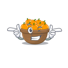 Sticker - Smiley orange fruit basket cartoon design style showing wink eye